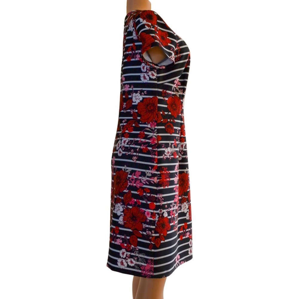 Adrianna Papell NWT Floral & Stripe Dress — Red / Pink / White on Black, Size 12 - Picture 8 of 15